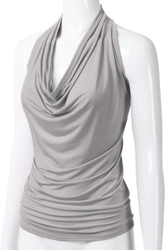 Vista 2 de EIMIN Camiseta sin mangas casual con cuello halter drapeado frontal sexy sin espalda (S-3XL), ett006_rojo