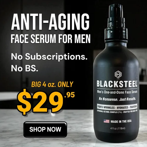 Vista 3 de BLACKSTEEL Suero facial antienvejecimiento para hombre con retinol y ácido hialurónico Solución diaria de un solo paso para arrugas, hidratación