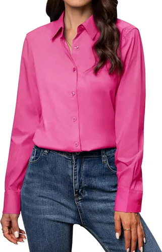 Vista 24 de Camisas con botones para mujer de ajuste clásico, camisa de vestir, camisa de trabajo, de negocios, casual, de manga larga, blusa, tops