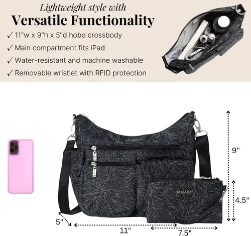 Vista 96 de Baggallini Modern Everywhere Crossbody Women 11x9x4.5 RFID Hobo Bag
