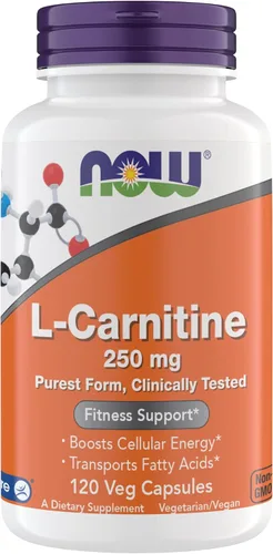 Vista 9 de NOW Suplementos, L-carnitina 250 mg, forma más pura, aminoácido, 60 cápsulas vegetales