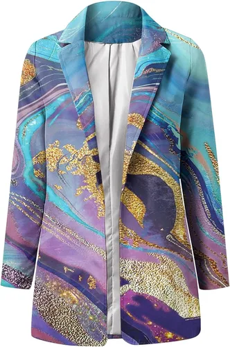 Vista 4 de Cárdigan de manga larga con solapa y estampado floral para mujer estilo casual con abertura frontal encantadora y bonita blusa de fiesta