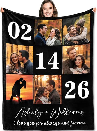 Vista 8 de Yofair - Manta personalizada con imagen y texto "I Love You" para aniversario, regalos, boda, mujeres, hombres, pareja, novio, novia, esposa y esposo