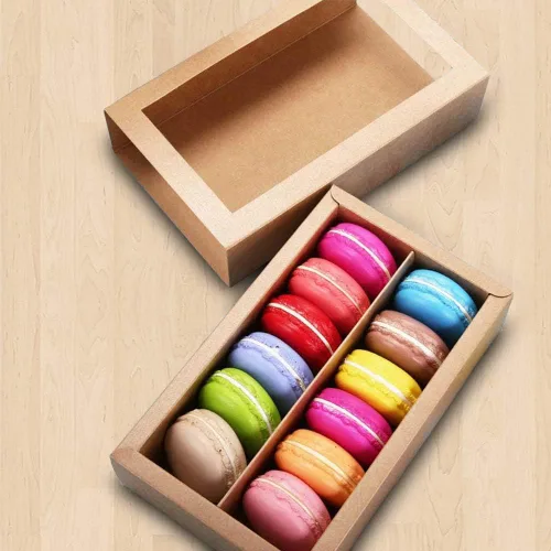 Vista 5 de 25 cajas de macarrones, caja de macarrones para 12, (medida interior 7.25 x 4 x 1.8 pulgadas), cajas de embalaje de macarrones con ventana