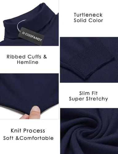 Vista 5 de COOFANDY Suéter de cuello alto ajustado para hombre, casual, básico, de manga larga, suéter de punto