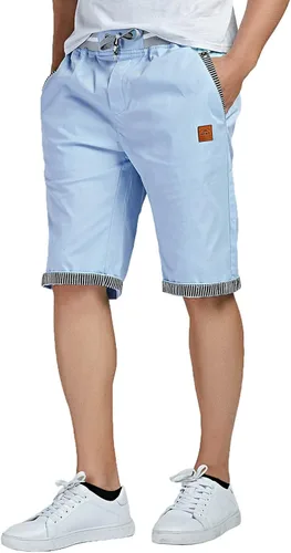 Vista 50 de JustSun Pantalones cortos para hombre, estilo casual, de algodón, con cintura elástica y bolsillos Negro