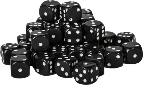 Vista 3 de Bloque de dados negro con blanco, 0.472 in D6, paquete de 36