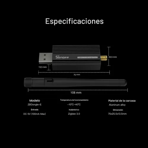Vista 8 de SONOFF Zigbee 3.0 USB Dongle Plus-E Puerta de enlace, Adaptador USB Zigbee inalámbrico universal con antena para Home Assistant, Open HAB