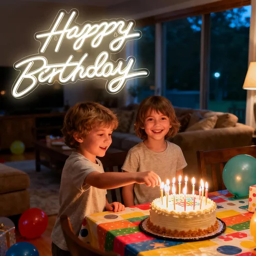 Vista 7 de Letrero de neón de feliz cumpleaños para decoración de pared, luz LED de neón regulable para decoración de pared, letreros LED de feliz cumpleaños