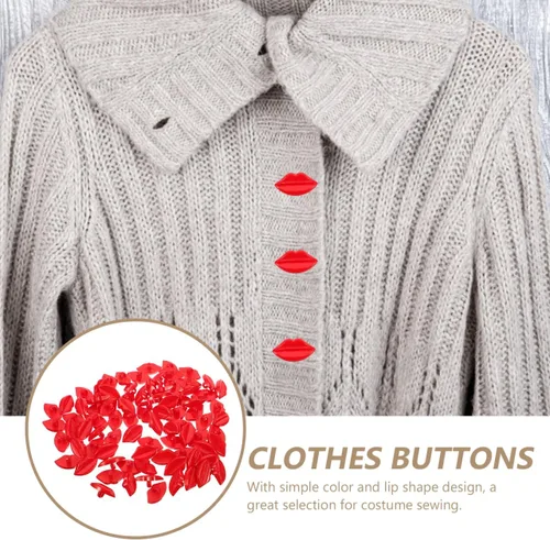 Vista 6 de EXCEART Botones de costura de plástico en forma de labio, 100 piezas de botones rojos para manualidades, decoración de ropa y fabricación de muñecas