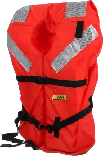 Vista 2 de SEACHOICE Chaleco y chaqueta comercial tipo I para uso en alta mar, naranja fluorescente, paneles reflectantes, varios tamaños