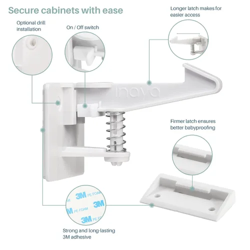 Vista 4 de Inaya Paquete a prueba de bebés – Kit completo de seguridad infantil de 50 piezas con 4 cerraduras de palanca de puerta y 6 cerraduras de gabinete