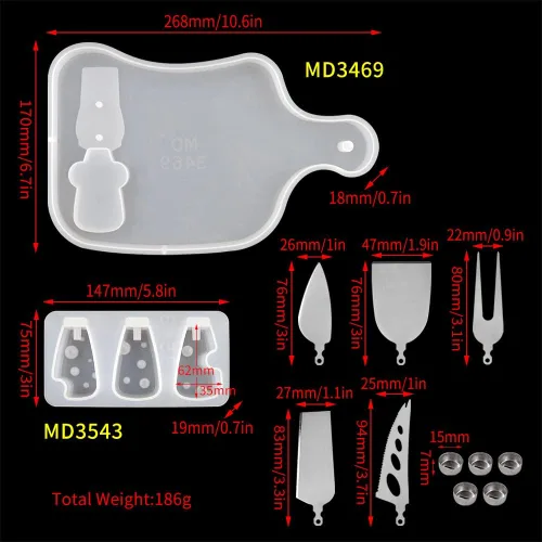 Vista 6 de Moldes de resina de vajilla, bandeja de mango cuadrado, molde de resina de silicona, forma de queso, cuchillo de empuñadura, tenedor, mango, moldes