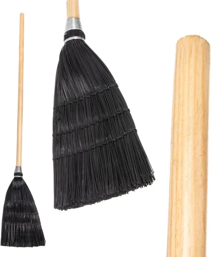 Vista 8 de Carlisle FoodService Products Escoba de vestíbulo, barrido de juguete pequeño con mango de madera, escoba de maíz sintética con cerdas