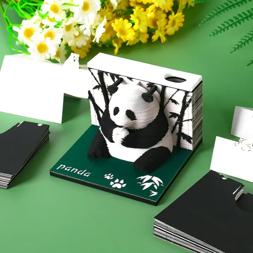 Vista 3 de Bloc de notas 3D, 217 hojas de papel creativo tallado panda arte 3D Notas adhesivas DIY Notes, decoración de escritorio, regalo