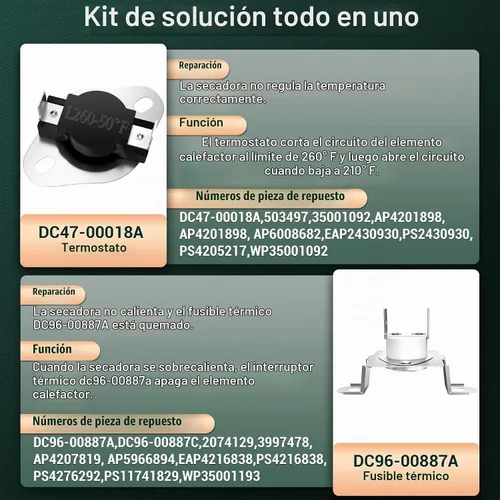 Vista 4 de Elemento calefactor para secadora Samsung DC47-00019A, kit de reparación
