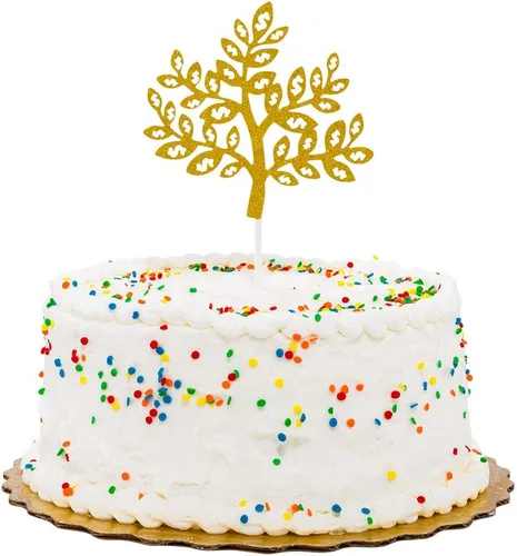 Vista 5 de Restaurantware Top Cake Toppers 8 x 3.8 pulgadas, 100 adornos de tiara para tartas, detalles de purpurina, cumpleaños, papel dorado, decoración