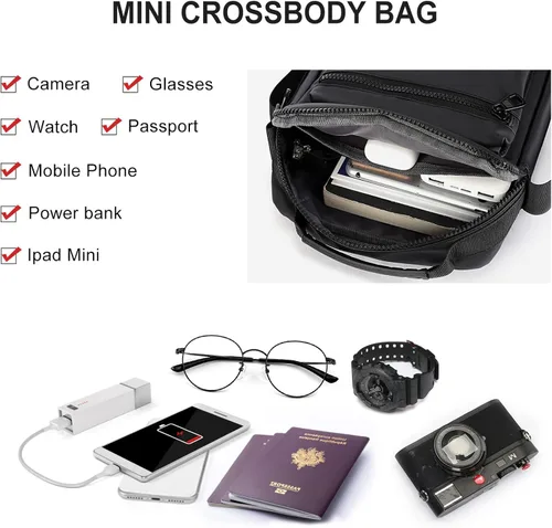 Vista 3 de Bolso cruzado para hombre bolso de hombro para teléfono para pasaporte pequeño bolso lateral para hombre negro