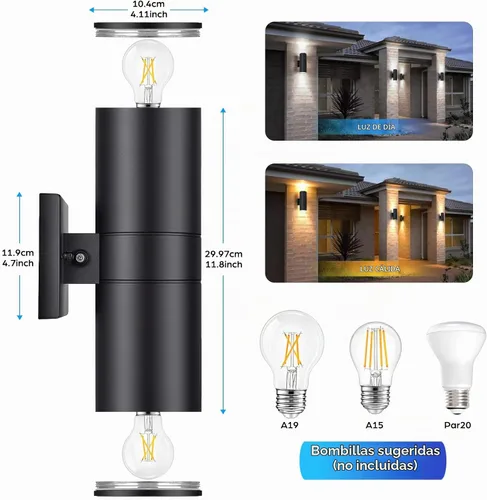 Vista 5 de Modernas luces de pared para exteriores del atardecer al amanecer, montaje Negro