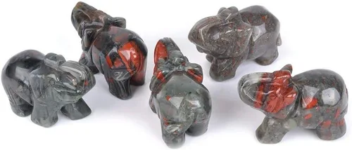 Vista 2 de Angelstones Piedra de sangre africana natural tallada con piedras preciosas de elefante curativo de cristal de guardián, estatua de figurilla