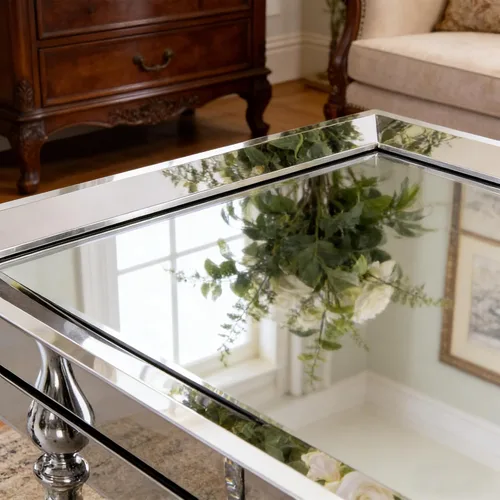 Vista 2 de Chende - Espejo de pared grande de 22" x 47", angular, rectangular, para decoración, con borde biselado de 2" y marco de acero inoxidable para sala