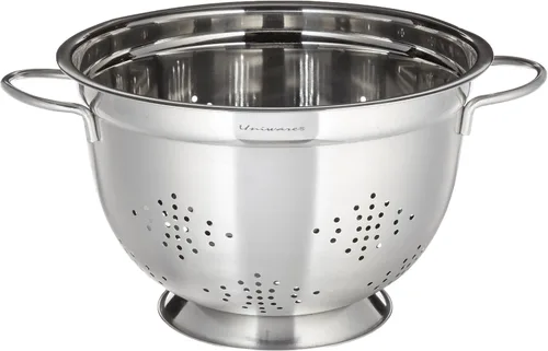 Vista 2 de Uniware Colador profesional de acero inoxidable estilo alemán, plateado, resistente (5 cuartos de galón)