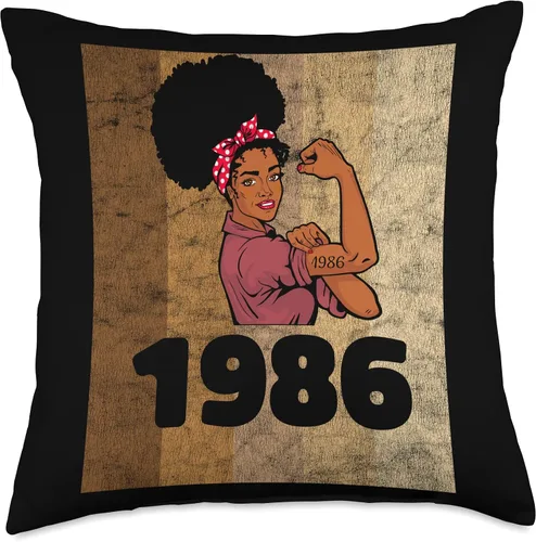 Vista 4 de Vintage 1986 Limited Edition 37th Birthday Afro Girls Women Throw Pillow