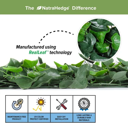 Vista 4 de NatraHedge Paneles de pared de hiedra artificial de 20 x 20 pulgadas (paquete de 12) Resistente a los rayos UV Decoración de vegetación