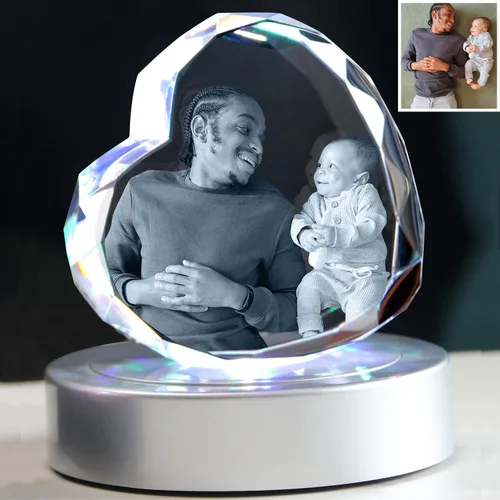 Vista 2 de Cristal fotográfico 3D, regalo personalizado de fotos de Navidad, imagen 3D en cristal, regalo de cumpleaños personalizado, aniversario, memorial