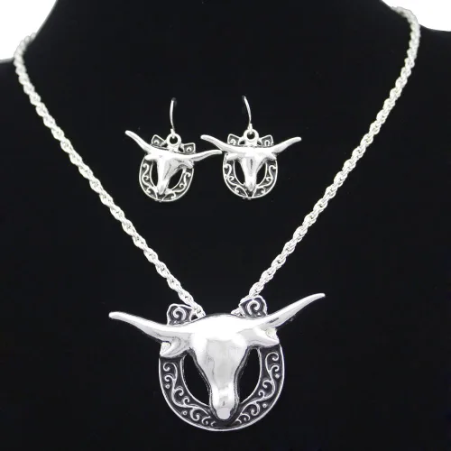 Vista 6 de RechicGu Conjunto de collar y aretes de cadena de serpiente de vaquero con sombrero de vaquero del oeste de Texas