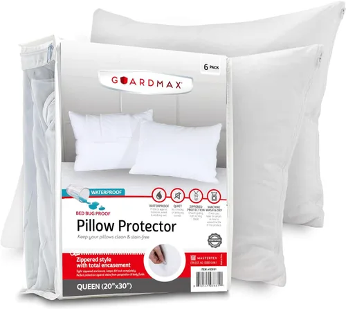 Vista 24 de Guardmax - Protector de almohada resistente al agua y a prueba de chinches - Con zipper - Juego de 2 - Silencioso, Poliuretano, Blanco, Estándar