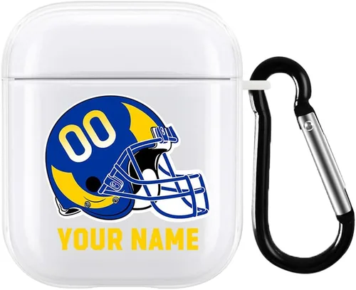 Vista 27 de Funda de casco de fútbol con nombre y número para Apple AirPods de 2ª y 1ª generación, regalo personalizado para fanáticos de los deportes de Arizona