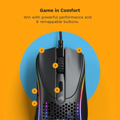 Vista 3 de Glorious Gaming - Mouse superligero para juegos de PC con carcasa de panal, 6 botones programables, iluminación RGB y patines de PTFE - Modelo D 2