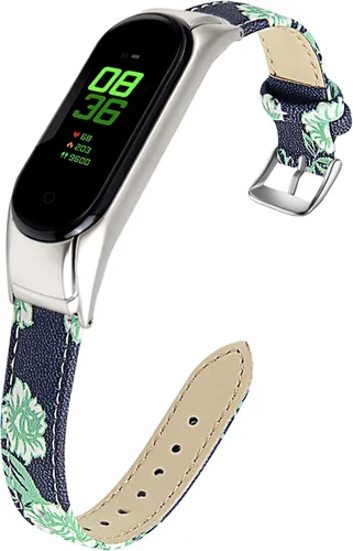 Vista 9 de Mi Band 3 Correa de muñeca, 5.512 in a 7.992 in, correa de cuero genuino, elegante patrón de flores, correa de cuero de repuesto delgada, correa