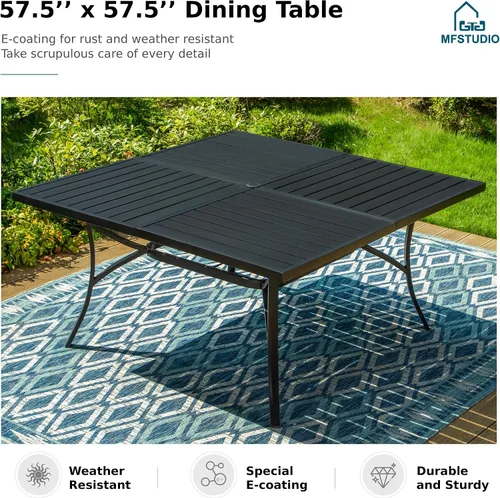 Vista 3 de MFSTUDIO Juego de comedor al aire libre para 8, juego de mesa y sillas de metal para patio, juego de muebles de patio de 9 piezas, juego de comedor