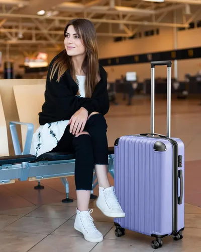 Vista 2 de SunnyTour Juego de equipaje expandible con ruedas giratorias dobles, juego de maleta dura de 3 piezas para viajes cortos y viajes largos, Púrpura