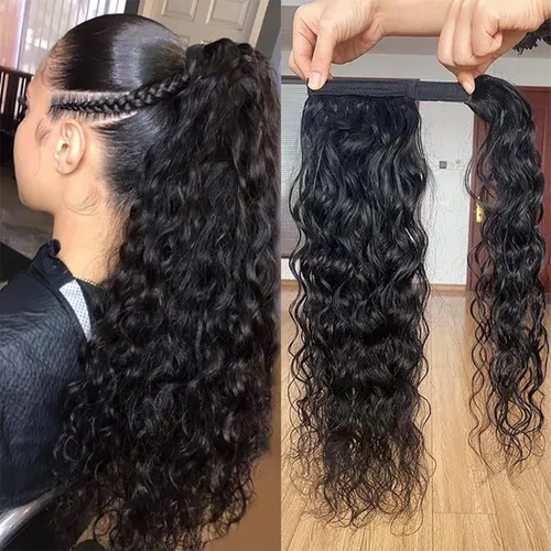 Vista 20 de Extensiones de cabello rizado para cola de caballo, cabello rizado para cola de caballo, extensión de cabello humano virgen brasileño