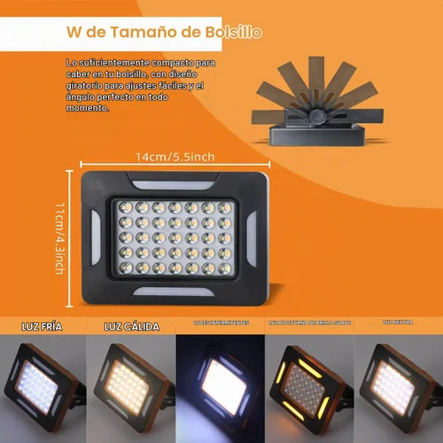Vista 8 de Luces LED solares portátiles para acampar con regulador magnético, linterna solar recargable de 2000 lm con soporte, IP67 a prueba de agua, 5 modos
