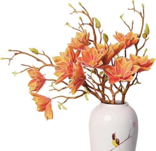 Vista 9 de 3 piezas de ramas de flores artificiales de magnolia, tallo de 31 pulgadas de largo, flores artificiales de imitación premium para decoración