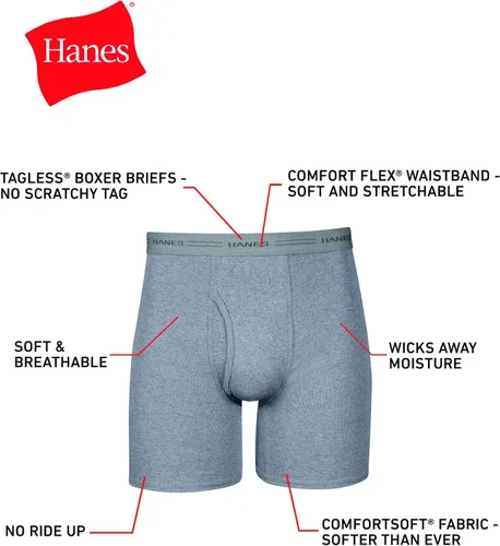 Vista 2 de Hanes Calzoncillos tipo bóxer para hombre, ropa interior de algodón suave y transpirable con cintura ComfortFlex, paquete múltiple
