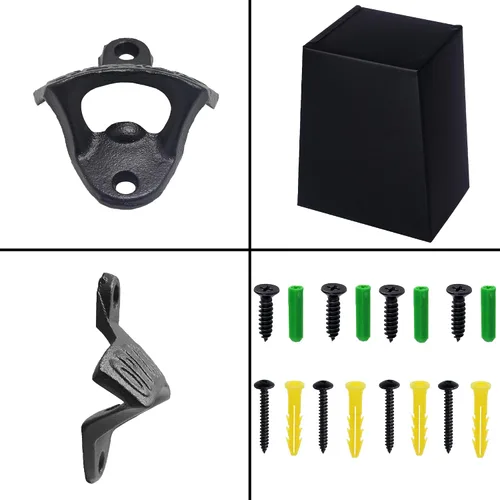 Vista 6 de Abridor de botellas de cerveza de hierro fundido negro montado en la pared con colector de tapas (paquete de 2) Powder Coated, Soda Opener with