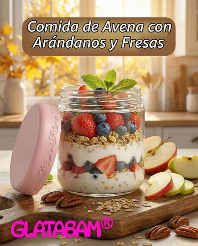 Vista 5 de Paquete de 4 de 10 OZ, Frascos para Avena Nocturna con Tapas, Recipientes de Vidrio para Preparación de Comidas, Frascos Mason Herméticos