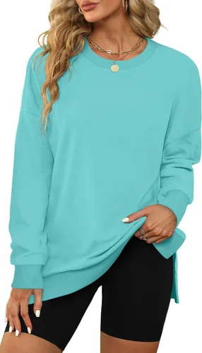 Vista 2 de XIEERDUO Sudaderas de gran tamaño para mujer, estilo casual, cuello redondo, manga larga, cómodas