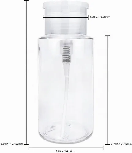Vista 2 de Dispensador de bomba de empuje transparente de 7 onzas, botella recargable vacía con tapa abatible, para esmalte de uñas, viajes, embalaje