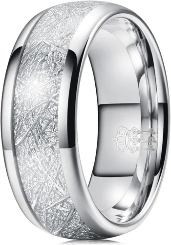 Vista 9 de THREE KEYS JEWELRY - Anillo de boda de tungsteno de 4 mm, 6 mm, 8 mm, con meteorito imitado, banda plateada pulida negro (8mm black)