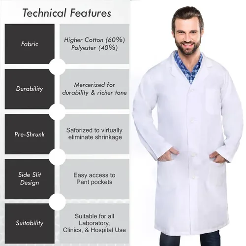 Vista 3 de DR Uniforms - Abrigo de laboratorio unisex (60% algodón, 40% poliéster) sanforizado para evitar que se encoja, (blanco) - 2XL