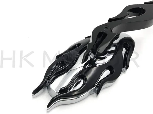 Vista 4 de HONGK - Espejo retrovisor estilo llama para motocicleta compatible con cualquier Cruiser Chopper Custom Negro [B01C0SR0PC]