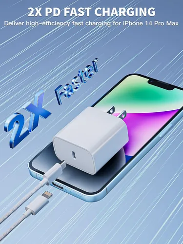 Vista 2 de Cargador Lightning para iPhone 14 y 13, [certificado Apple MFi] Paquete de 2 cargadores rápidos USBC