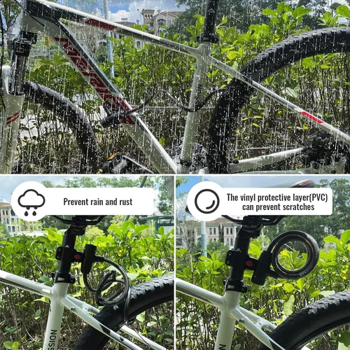 Vista 6 de Candado de bicicleta, [4 pies/3.9 ft] Diyife - Candados de cable para bicicleta con 2 llaves, resistente a la intemperie, cable de seguridad