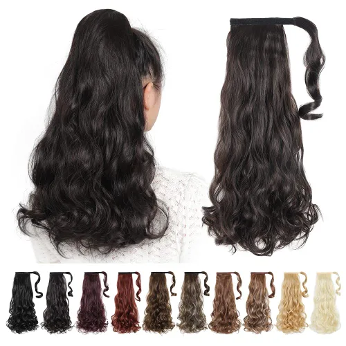 Vista 12 de Extensiones de cabello para cola de caballo, extensión de cola de caballo roja de 16 pulgadas, corta, ondulada, rizada, envolvente, cola de caballo
